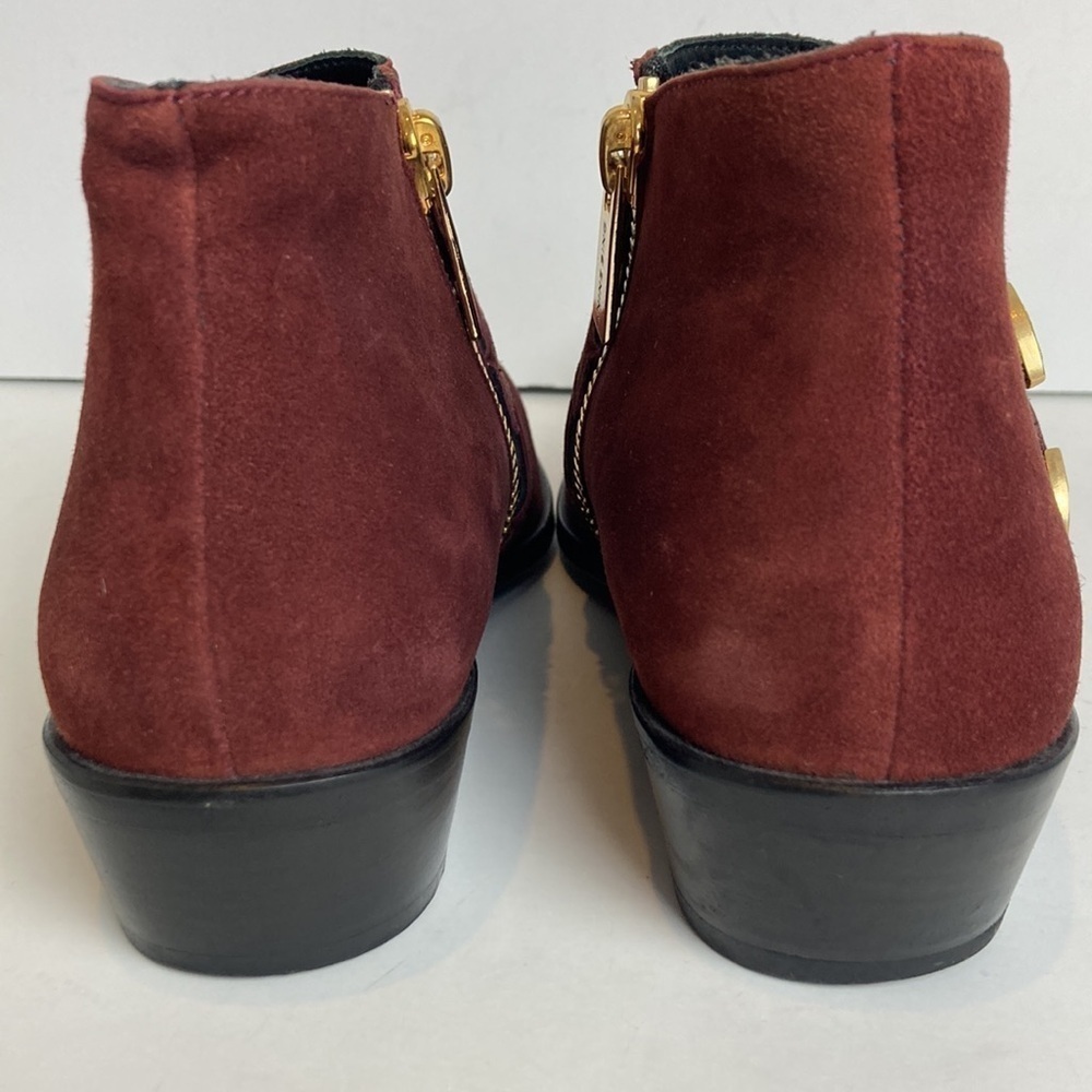Anine Bing Witchy Western Emma Boots Burgundy Gold Triple Buckle Luxury Cowboy - Picture 12 of 16